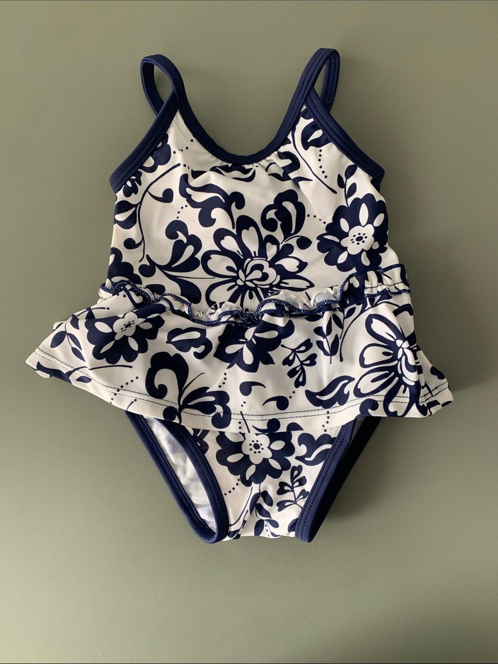 GAP Navy and White Floral Peplum One-Piece Swim Suit